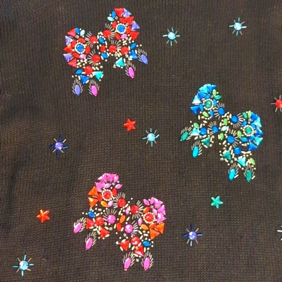 VTG 80s Butterfly Sweater Encrusted Jewels Black Ramie Blend Tunic NWT 3X - Picture 6 of 9